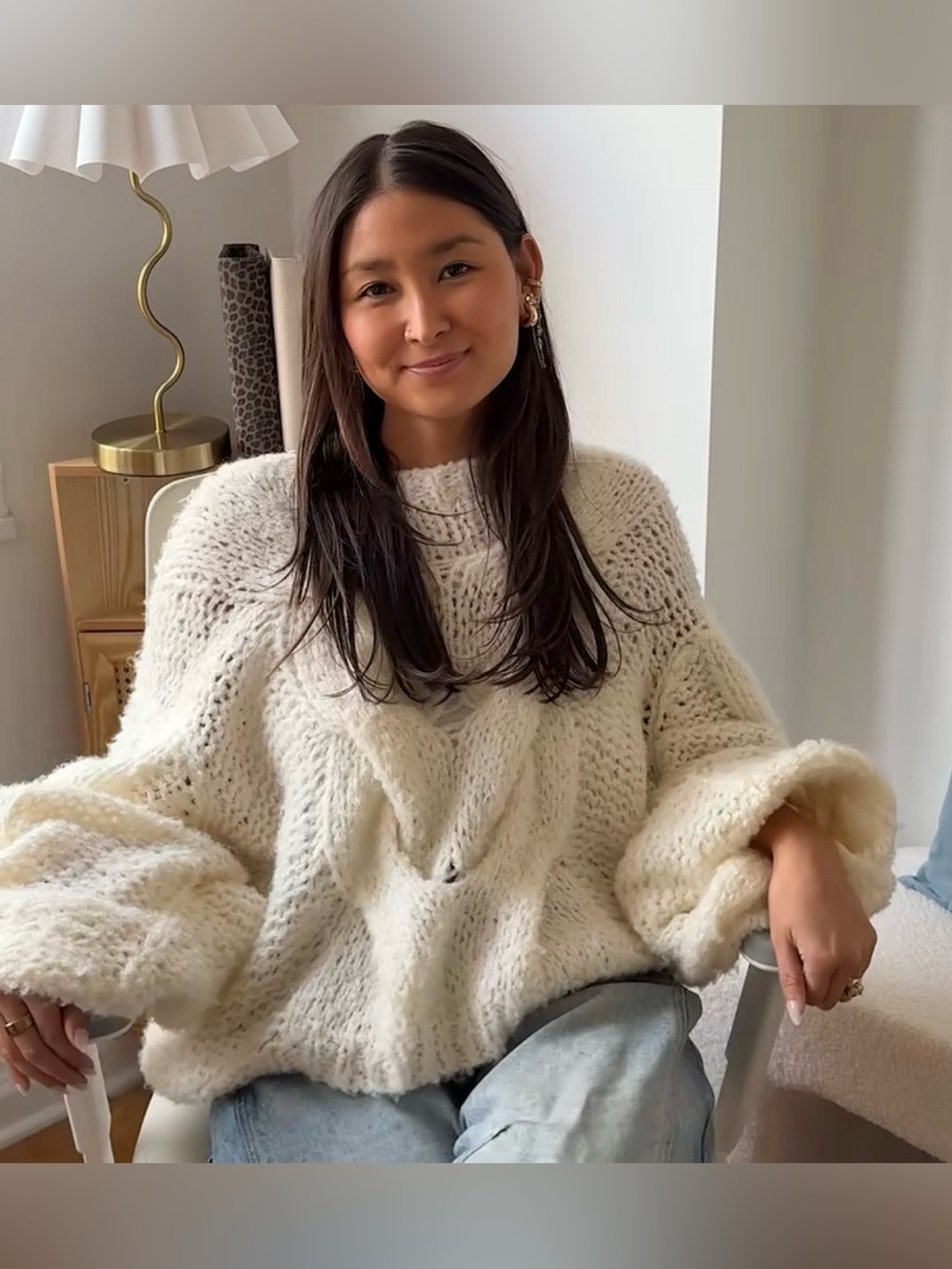 Rumored Off-the-Shoulder Chunky Knit Sweater - Cream